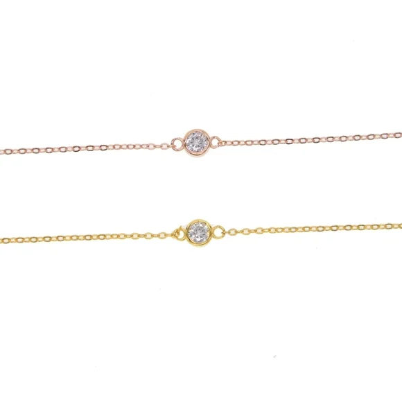 NEW 18k Yellow Gold | 925 Sterling Bezel Set Diamond Solitaire Bracelet - Picture 14 of 16